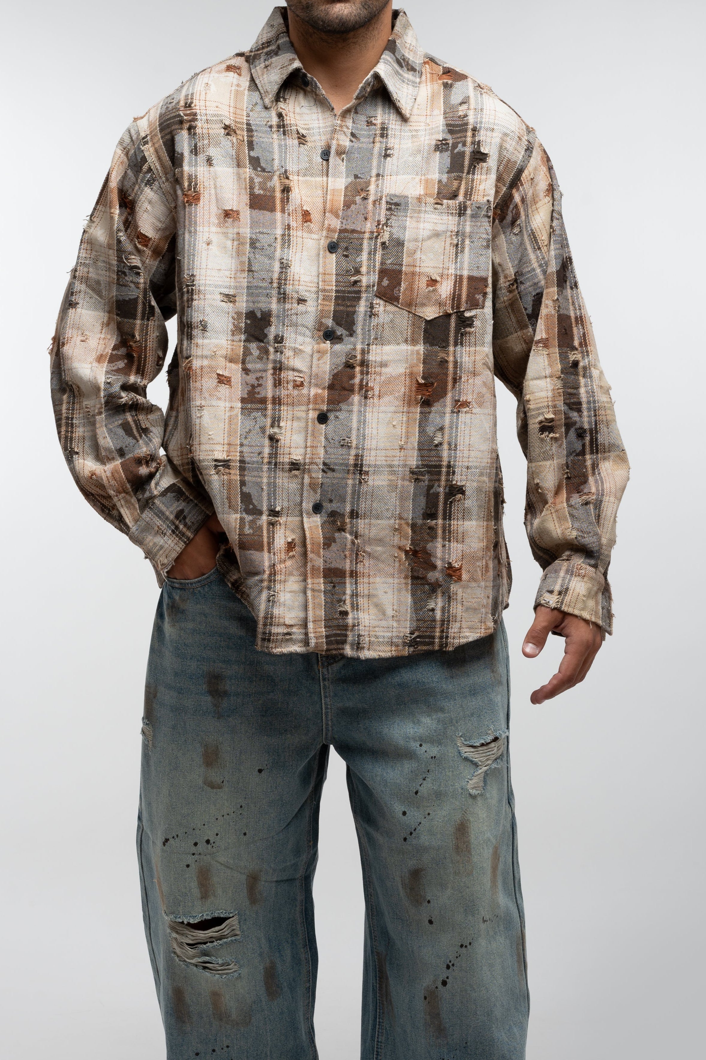 VINTAGE CHECK OVERSHIRT BROWN