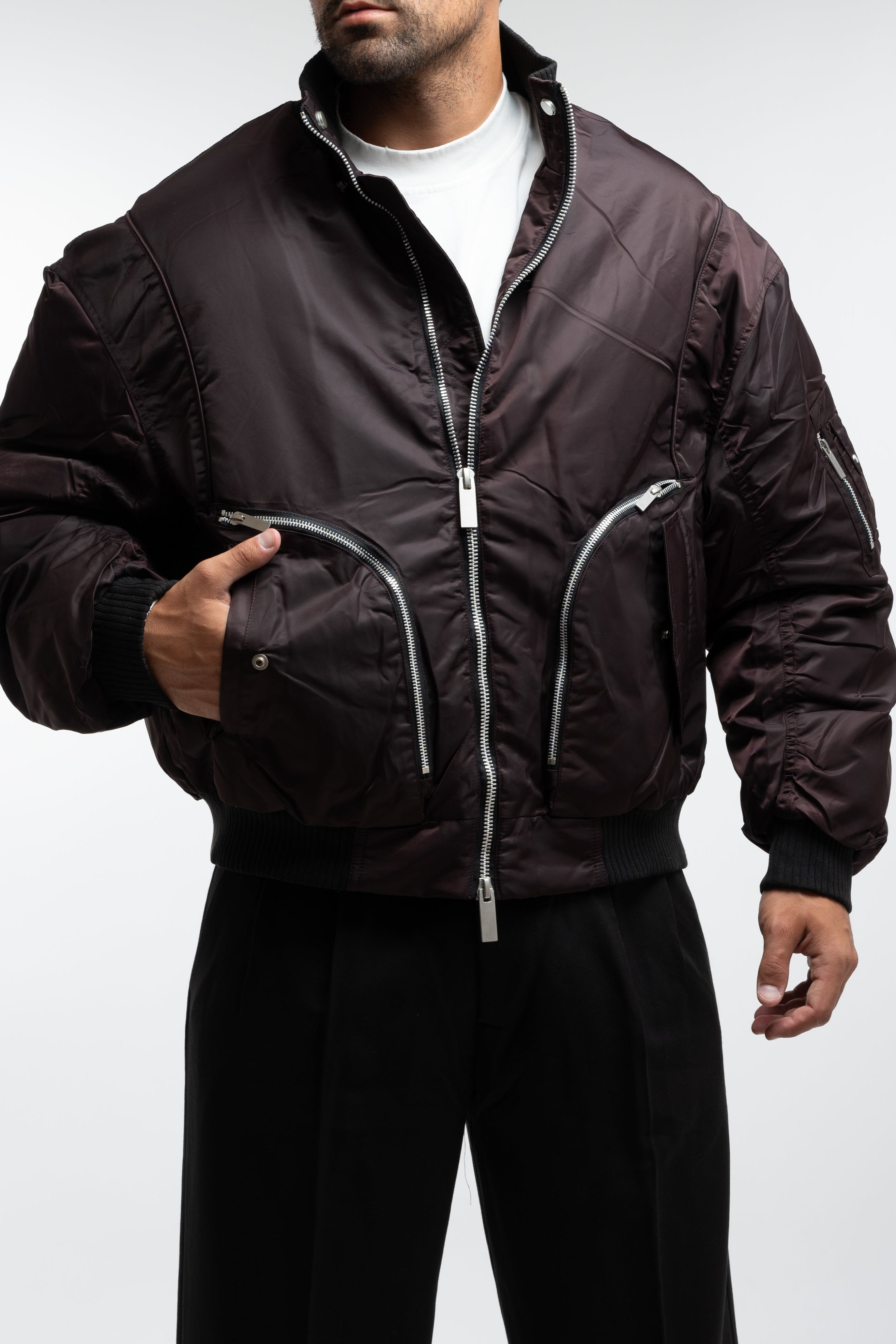 MULTI ZIP BOMBER WINE